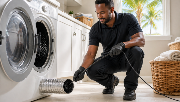 Laundry room repair with tropical view